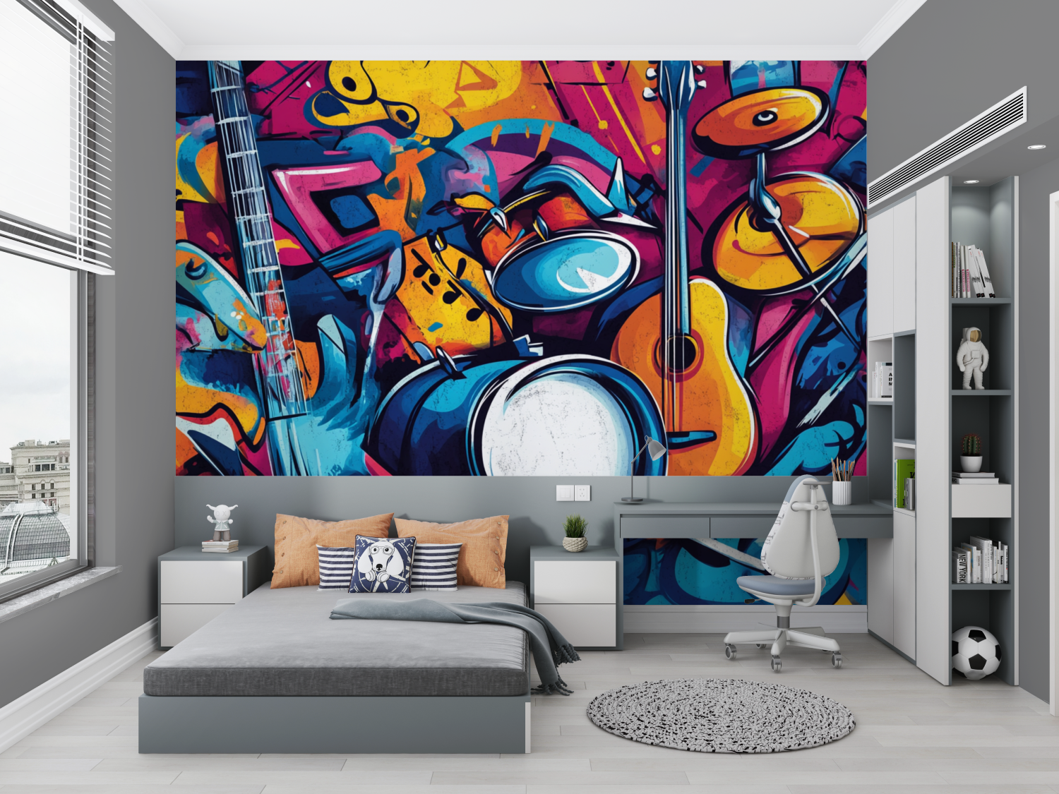 Papier peint fresque musique chambre petit