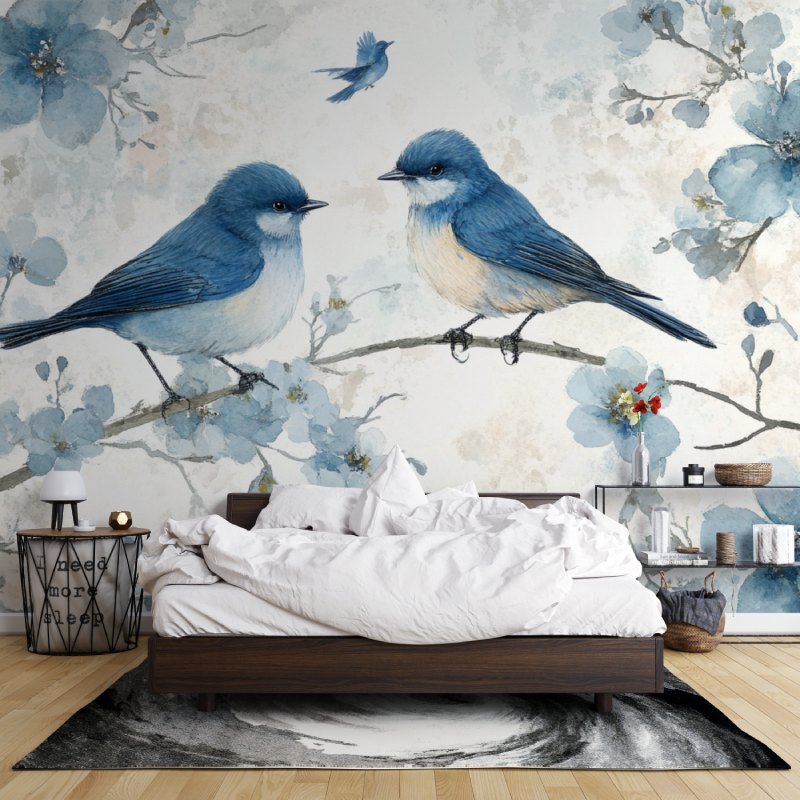 Papier peint aquarelle oiseaux ...e fleurie leroy merlin mur