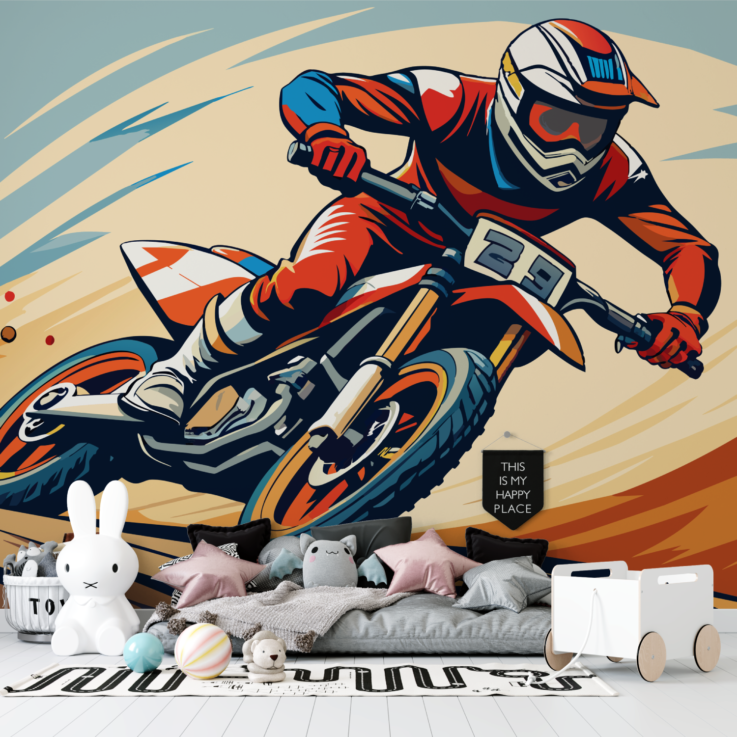 Papier peint dessin moto tapisserie garcon
