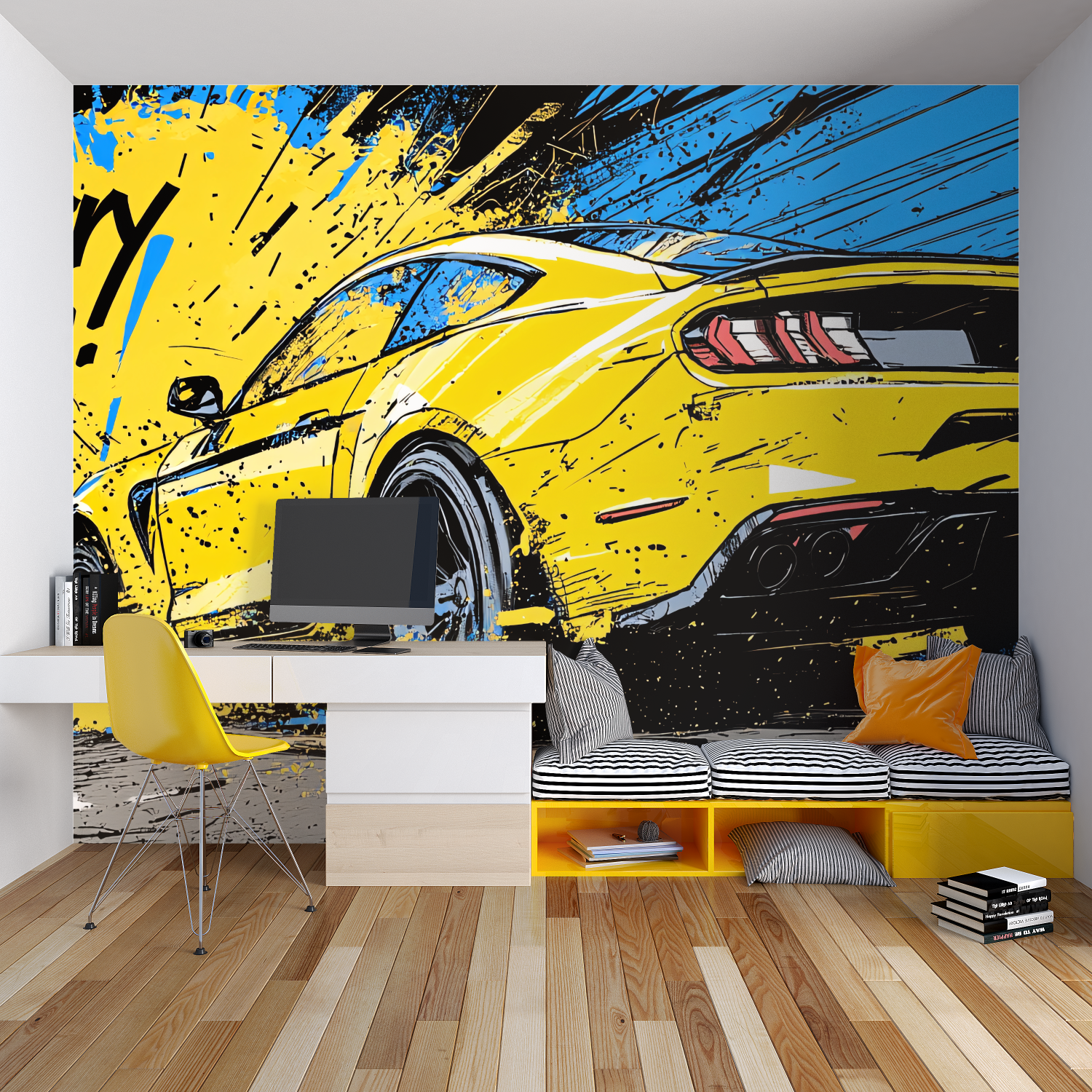 Papier peint graffiti voiture ados chambre garcon lit