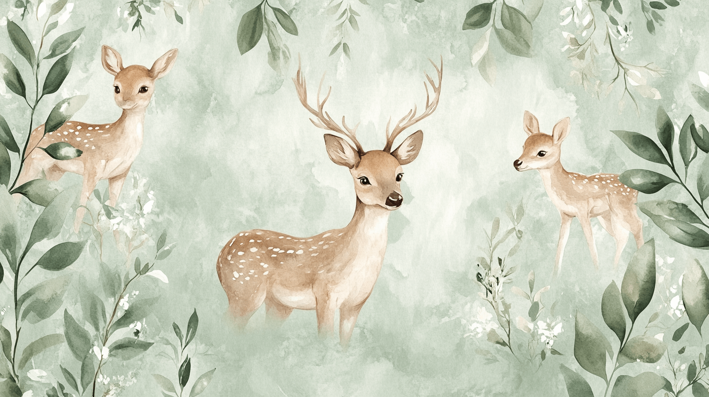 Papier Peint Vert Doux Et Cerf