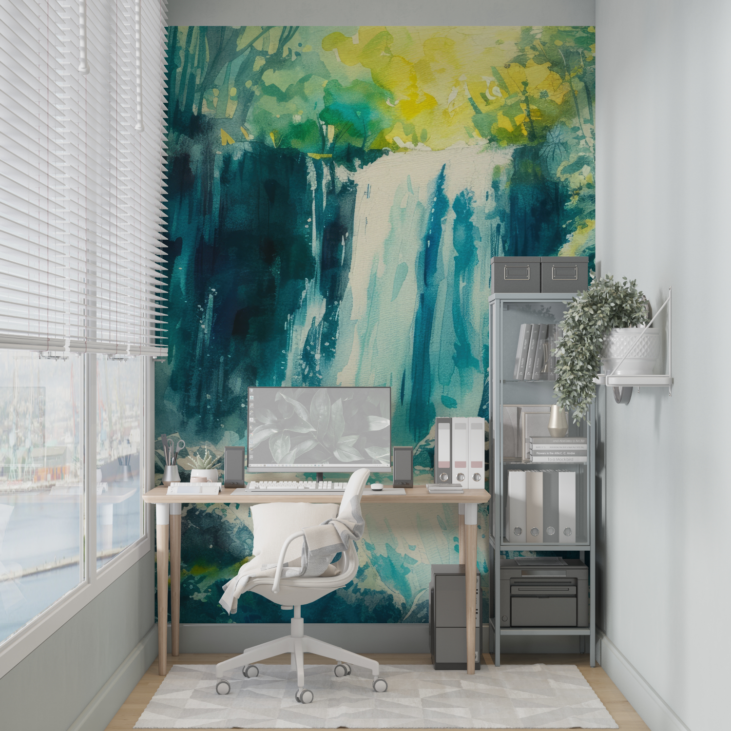 Papier peint aquarelle cascade zen merlin leroy