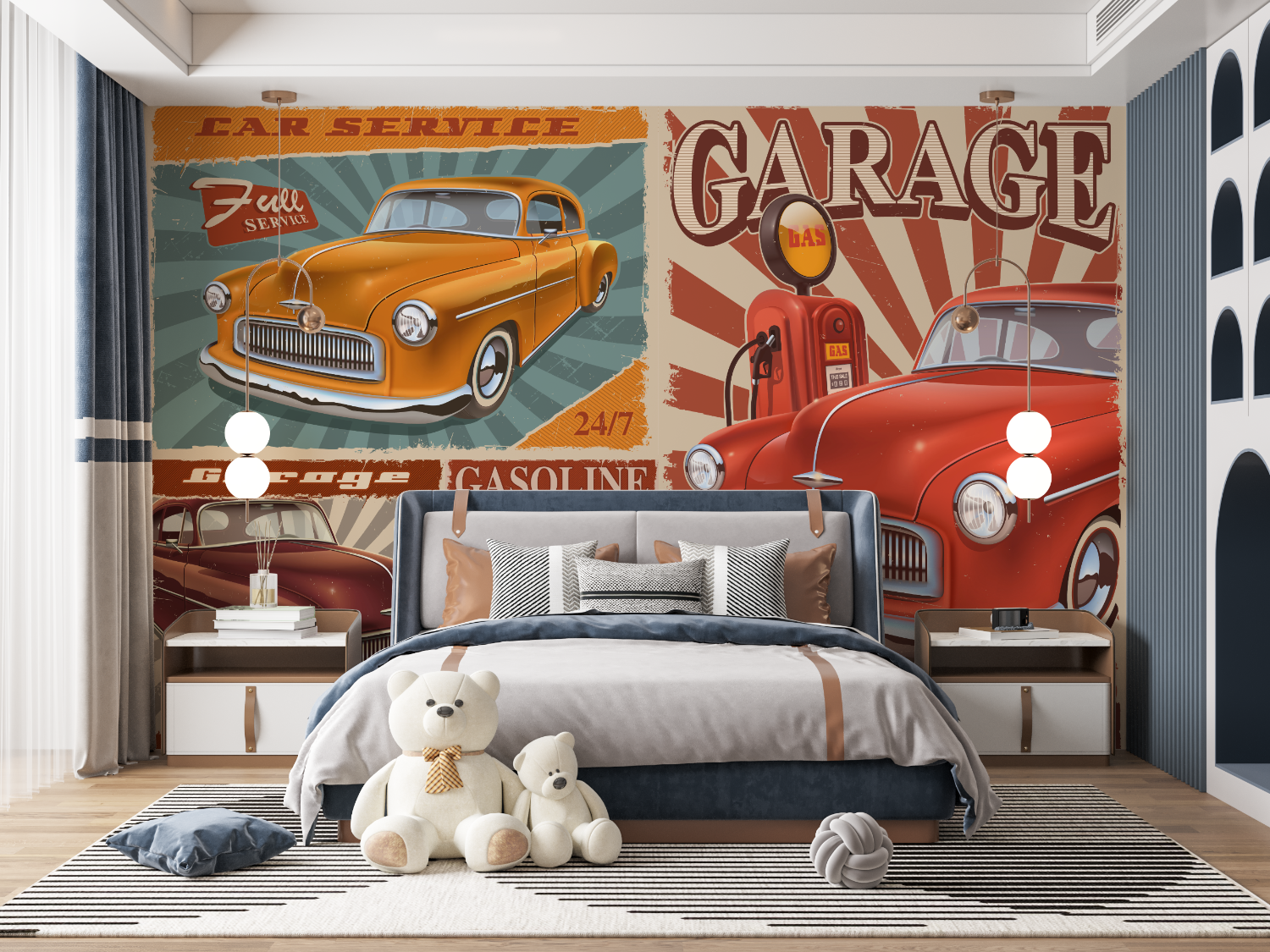 Papier peint retro voiture usa mur panoramique