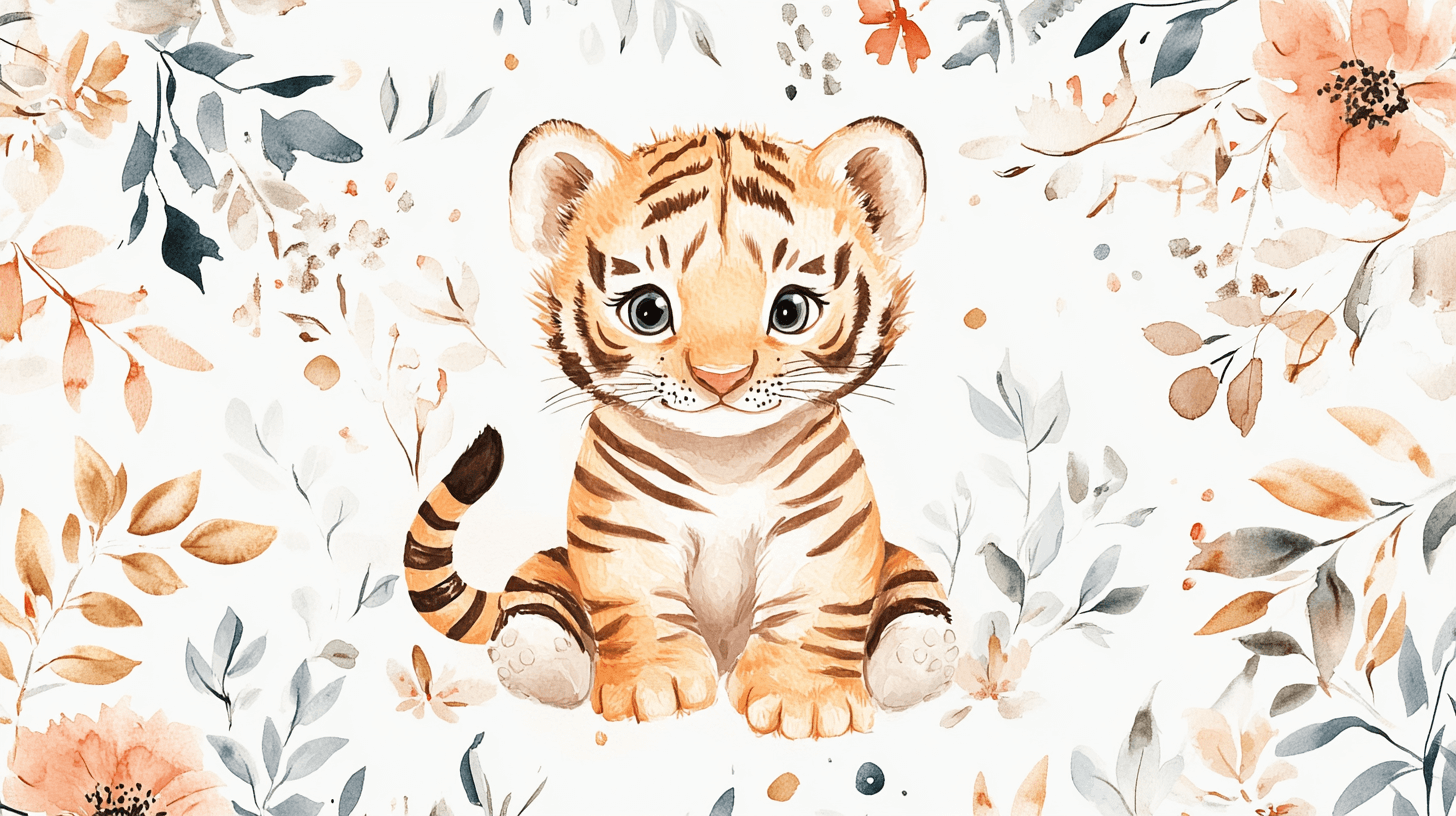 Papier Peint Tigre Et Motifs Enfantins