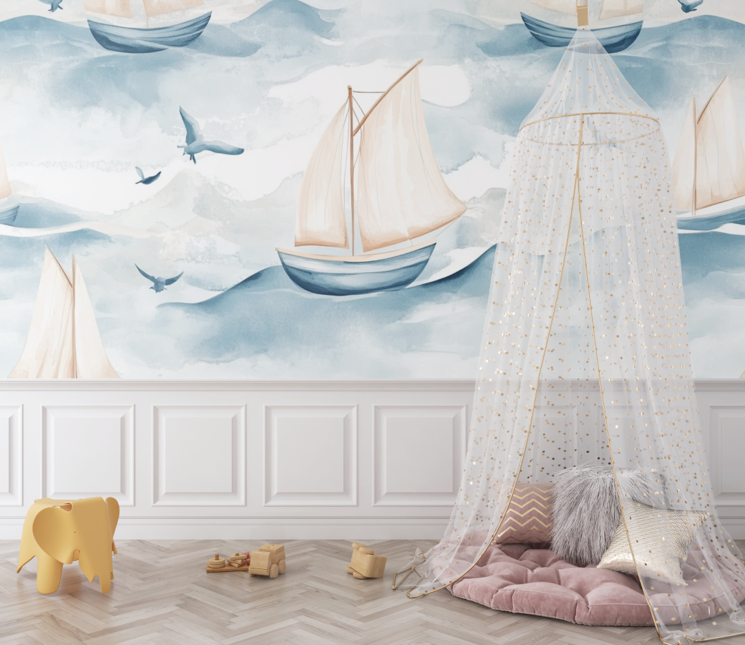 Papier peint marin motif bateaux bebe