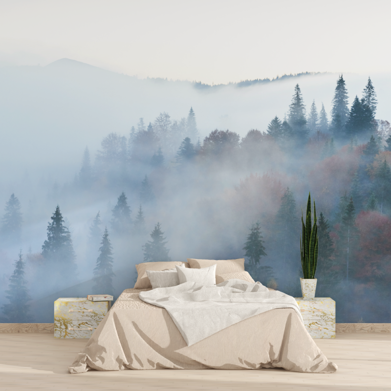 Papier peint aquarelle foret embrumee tapisserie 2025