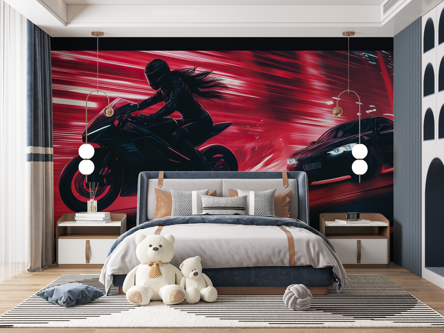 Papier peint moto voiture mur panoramique