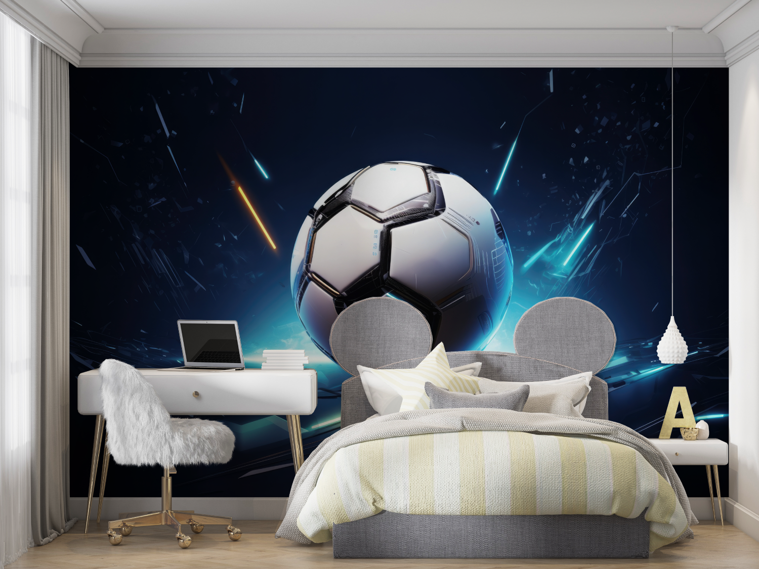 Papier peint 3d ballon foot bleu mur chambre panoramique