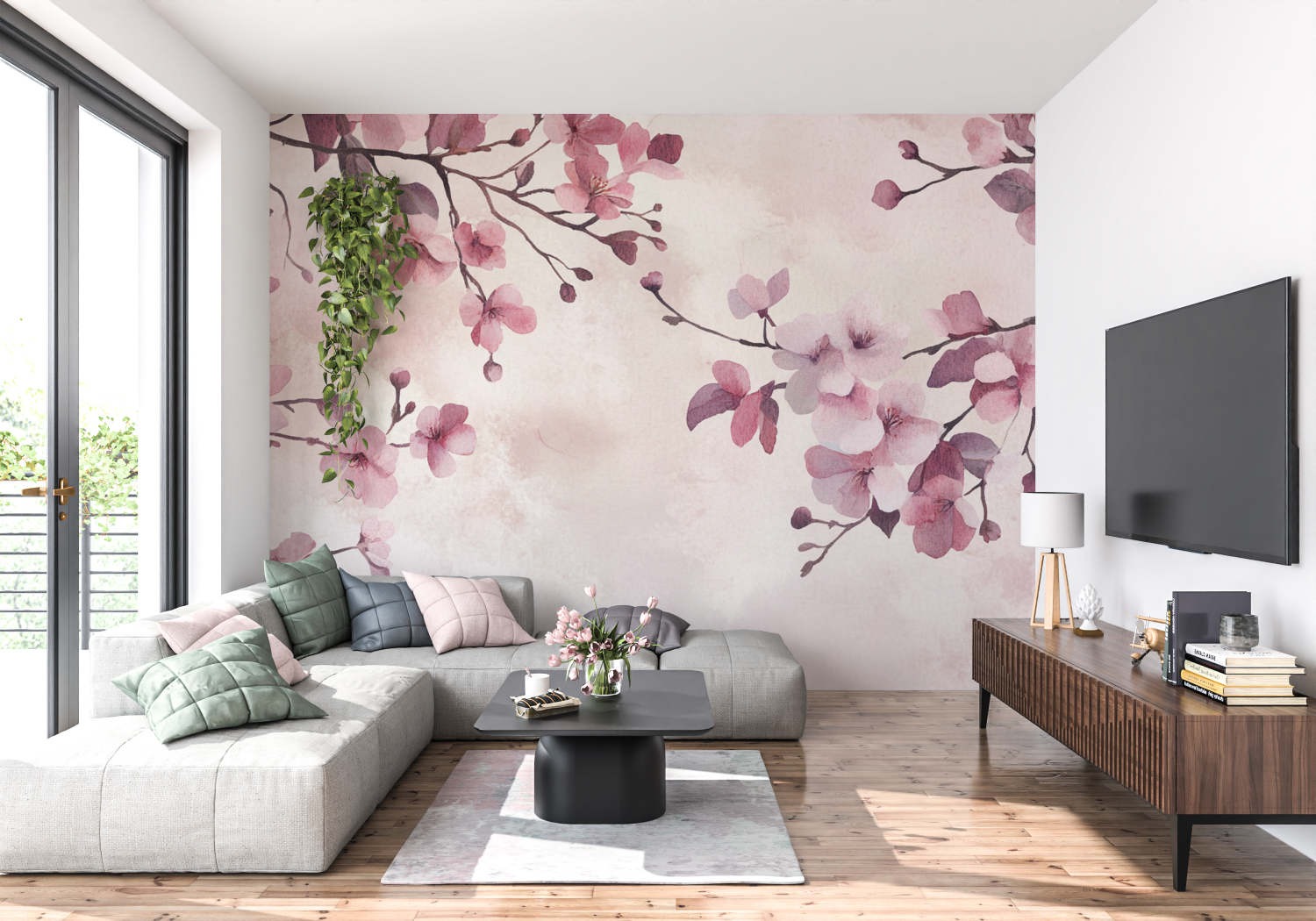 Papier peint branches fleuries tendance panoramique 4murs