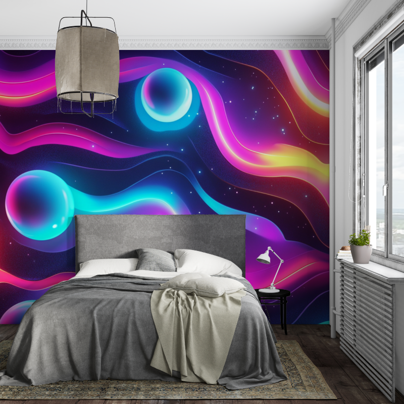 Papier peint electro neon piece ados