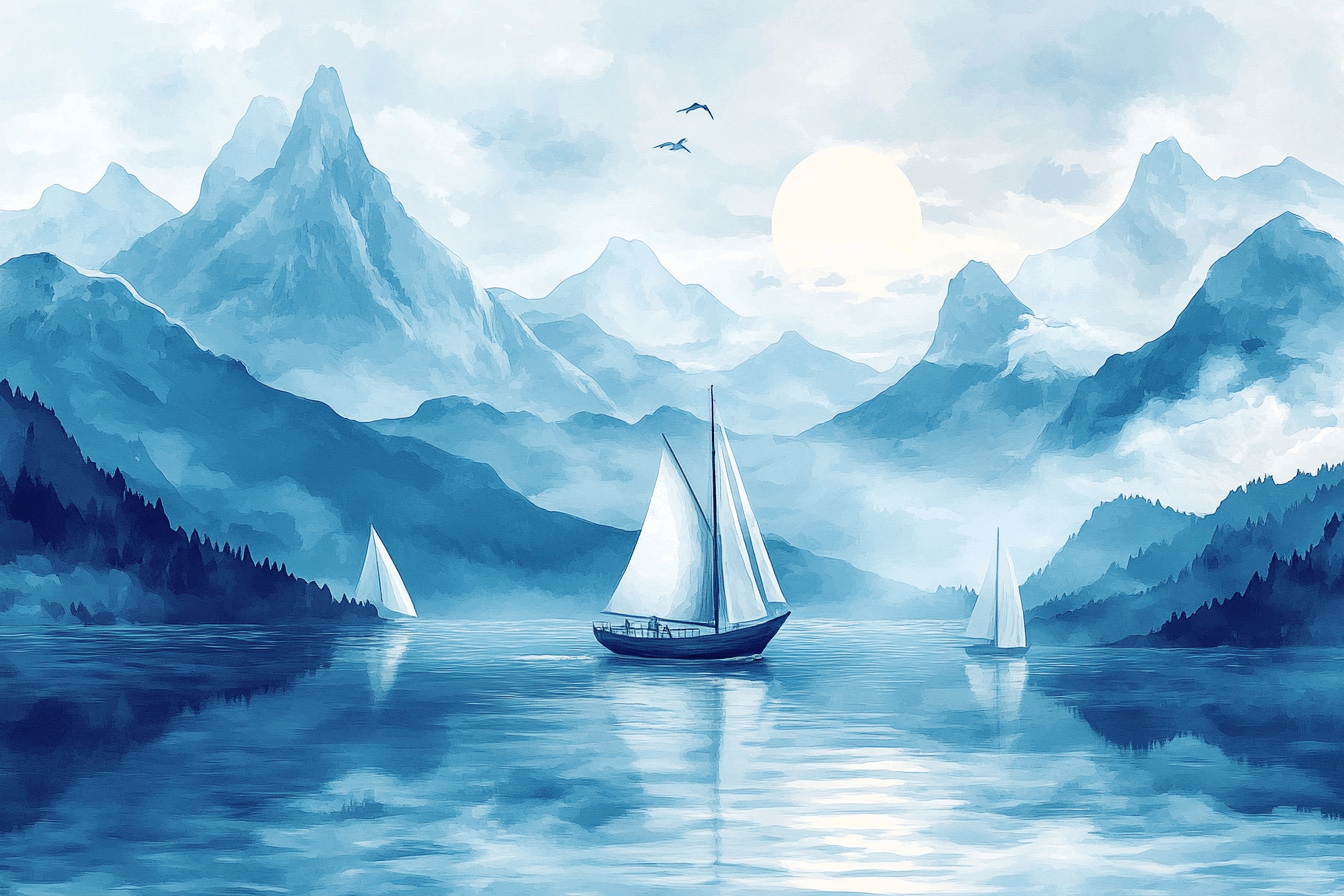 Papier Peint Marin Voilier et Montagne