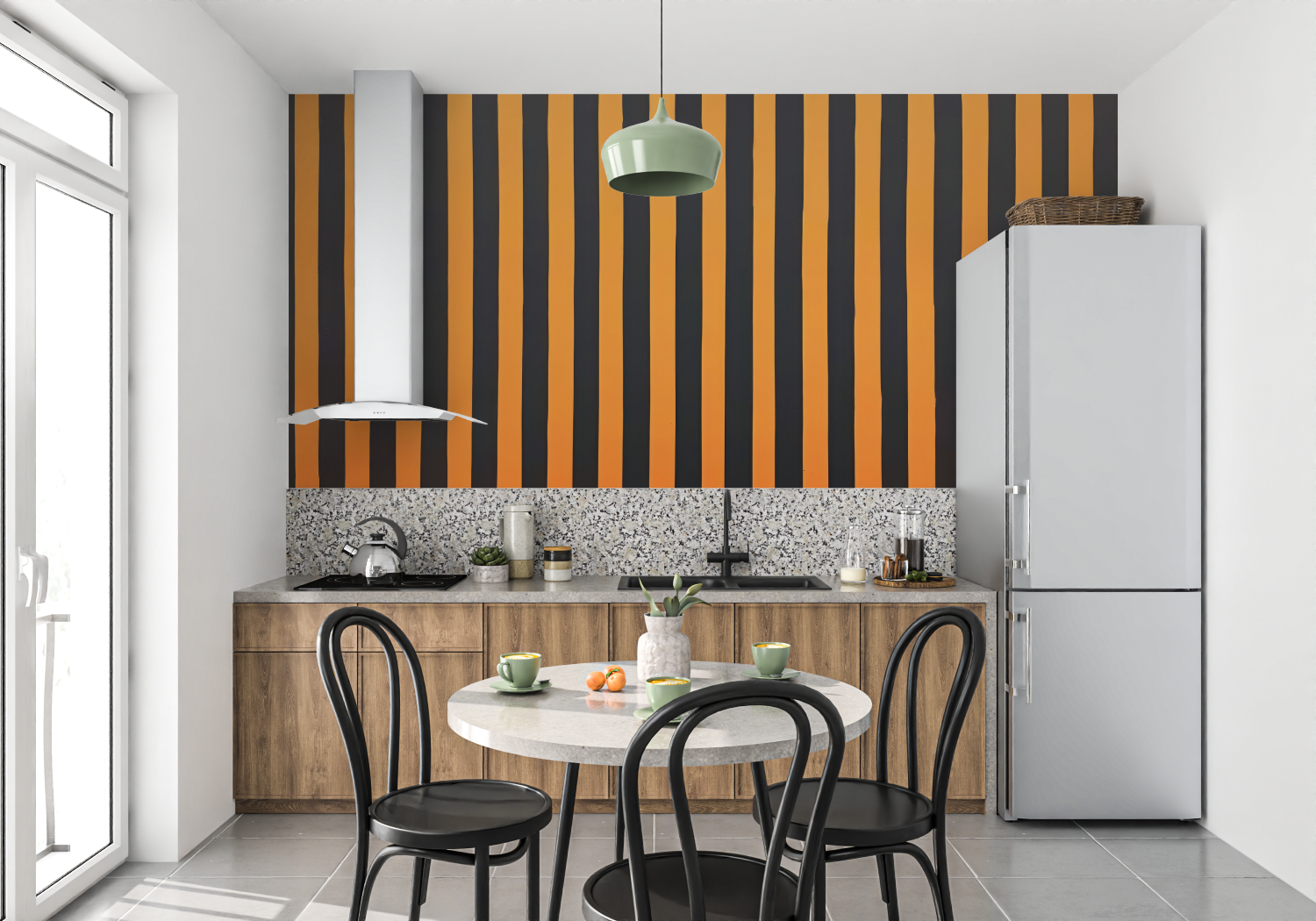 Papier Peint Rayure Orange Et Noires - panoramique 4murs