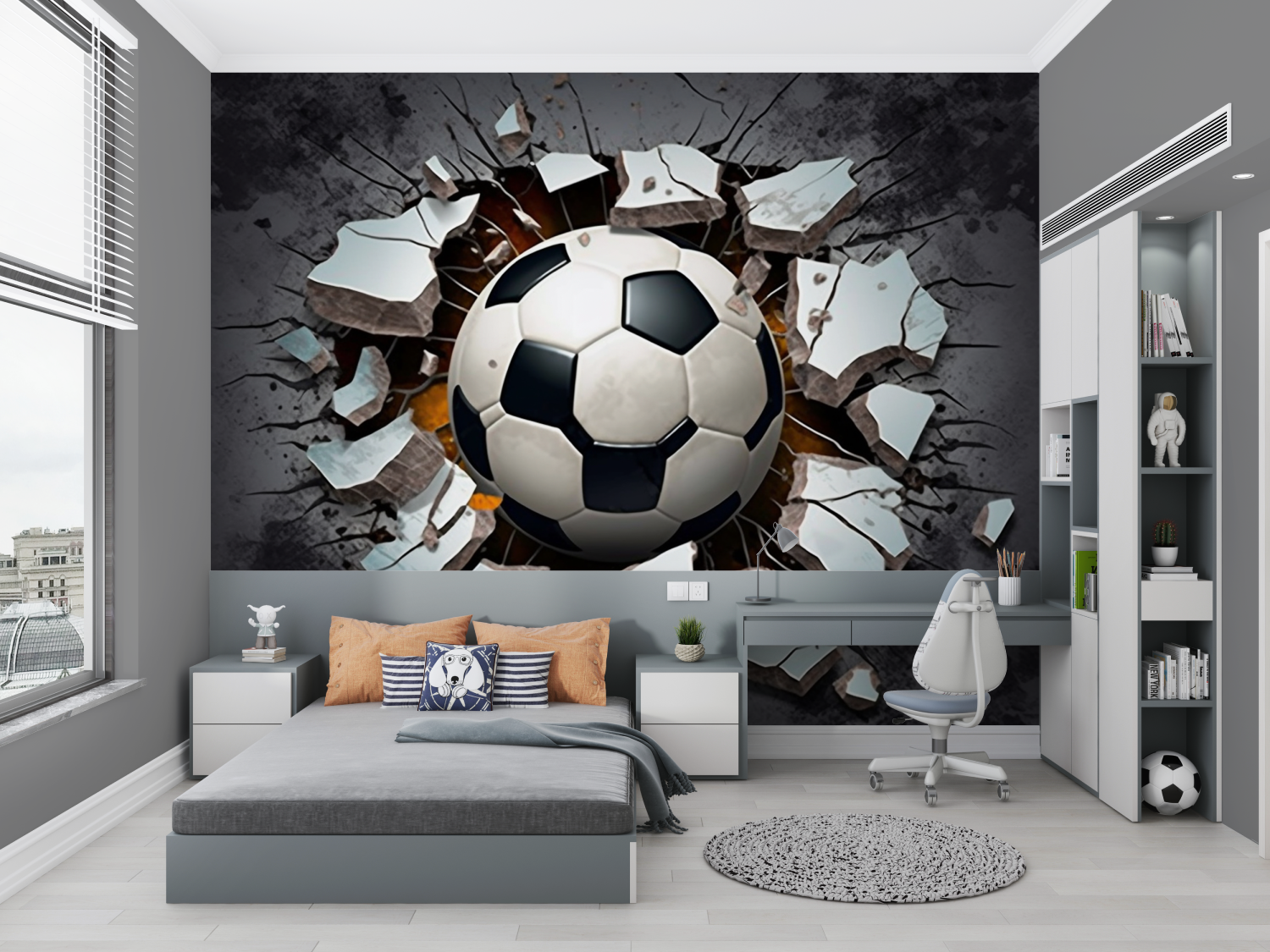 Papier peint 3d foot noir chambre petit