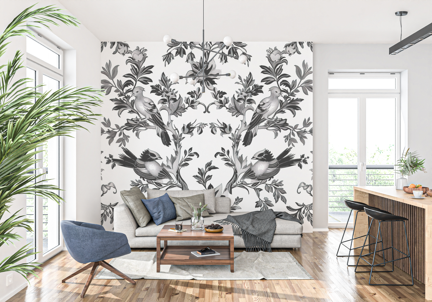 Papier Peint Toile De Jouy Noir Et Blanc - tapisserie
