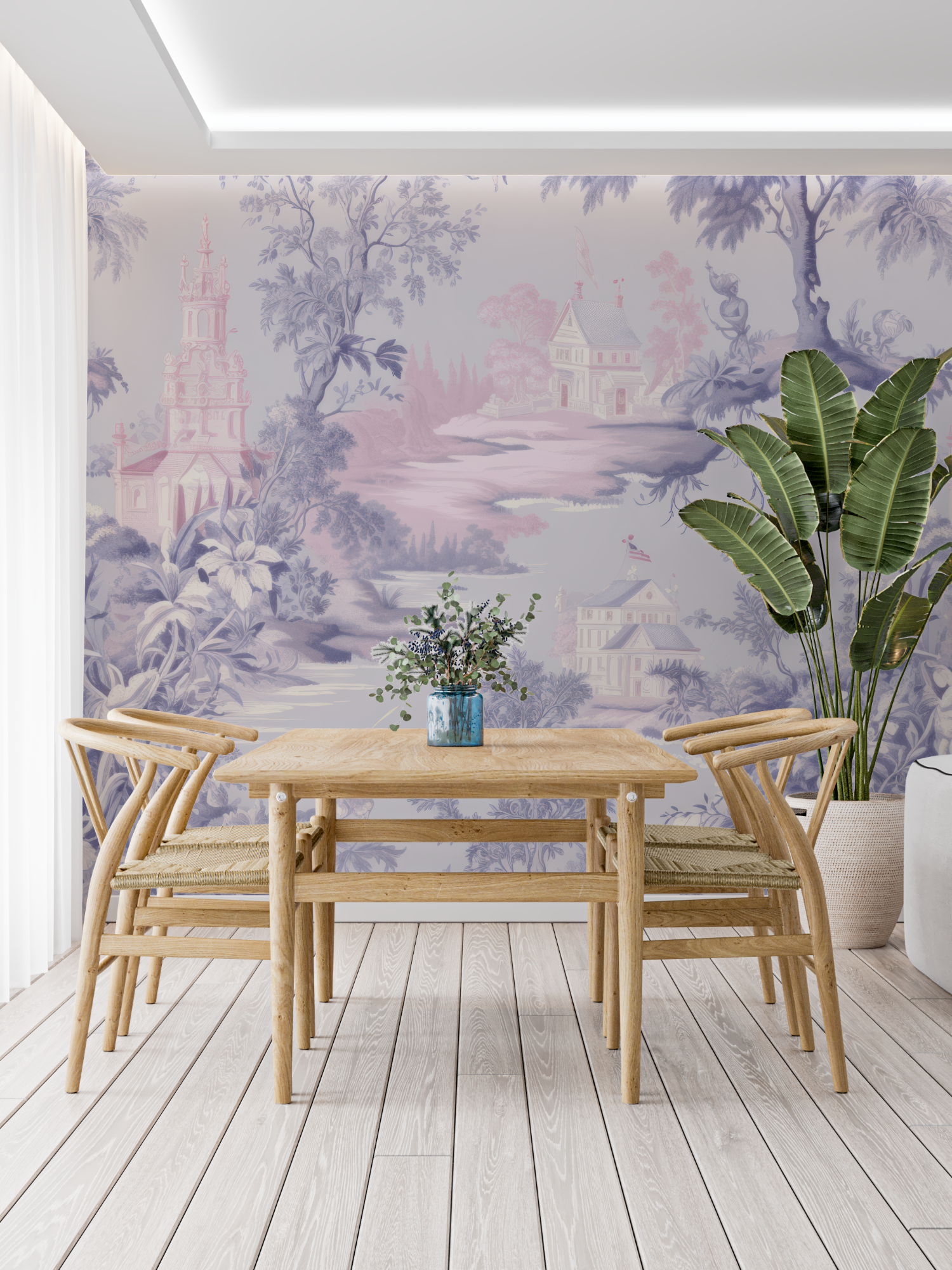 Papier Peint Toile De Jouy Rose Violet - trompe l'oeil