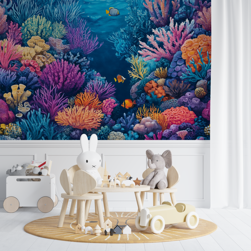 Papier peint marin recifs coral...ns colores chambre de bebe
