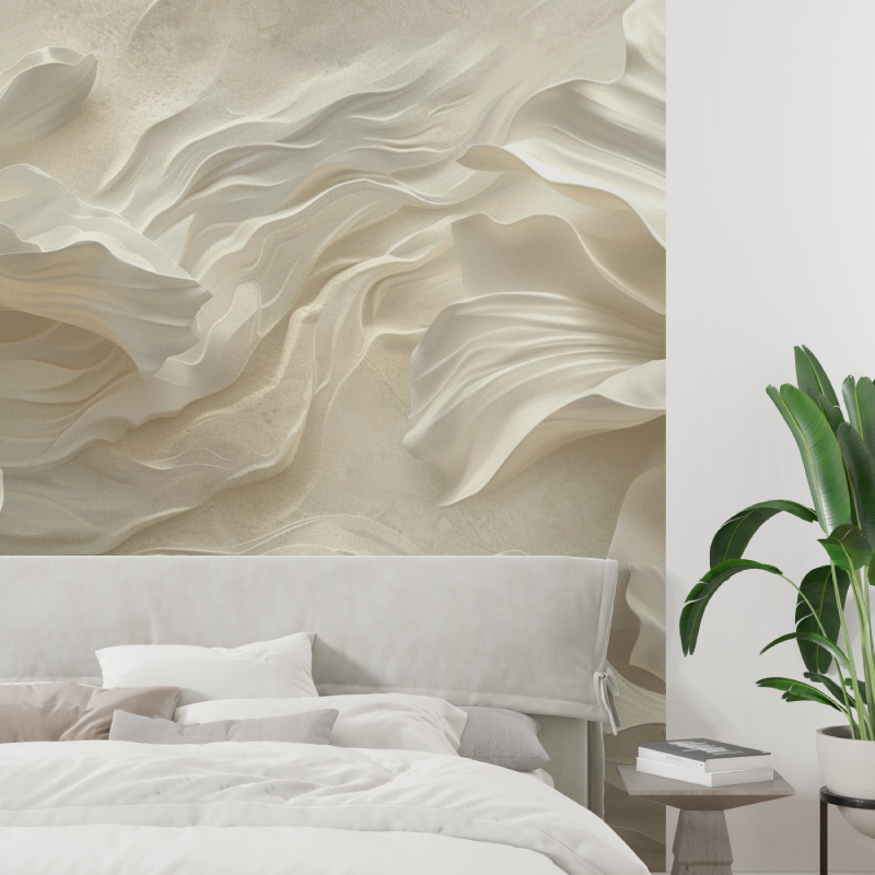 Papier peint trompe loeil fleur blanche tapisserie tendance