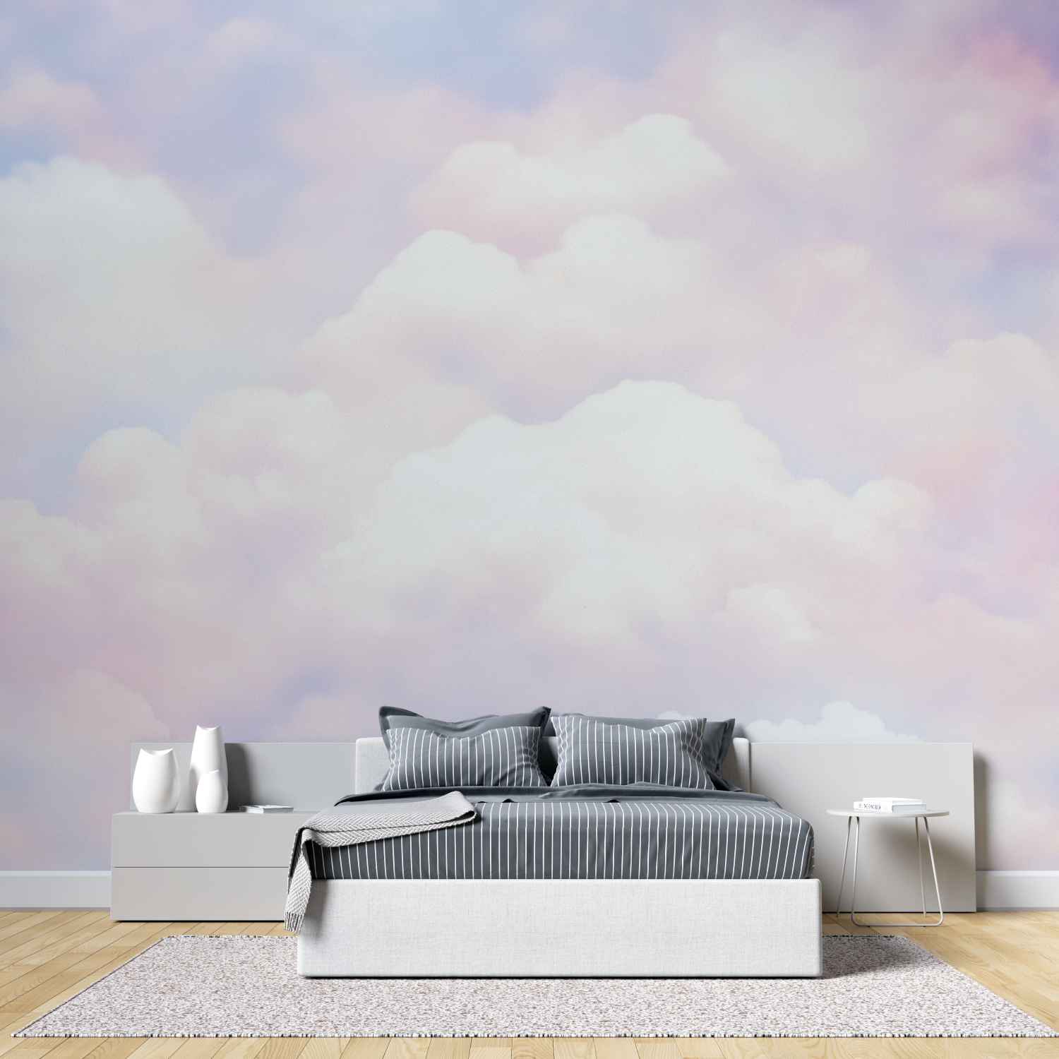 Papier peint aquarelle nuages doux tete de lit