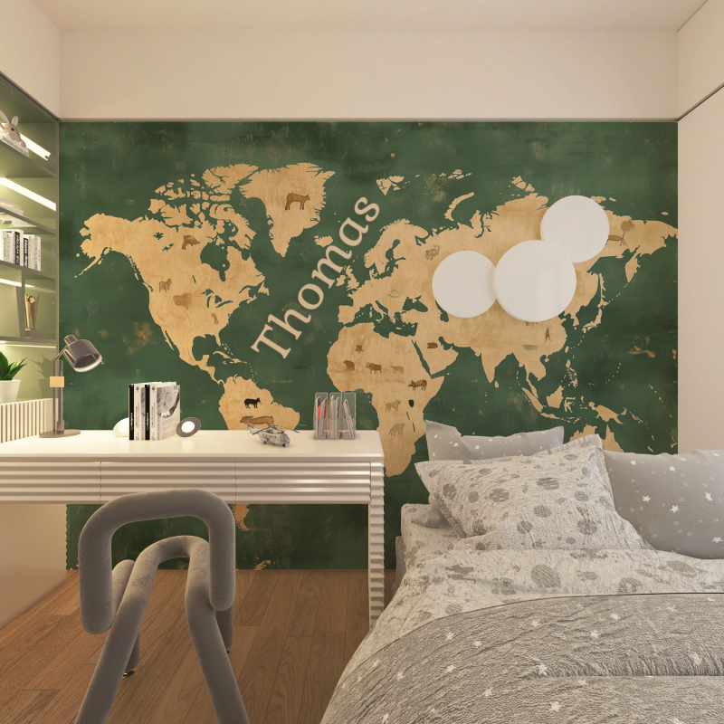 Papier peint prenom carte du monde chambre adolescents