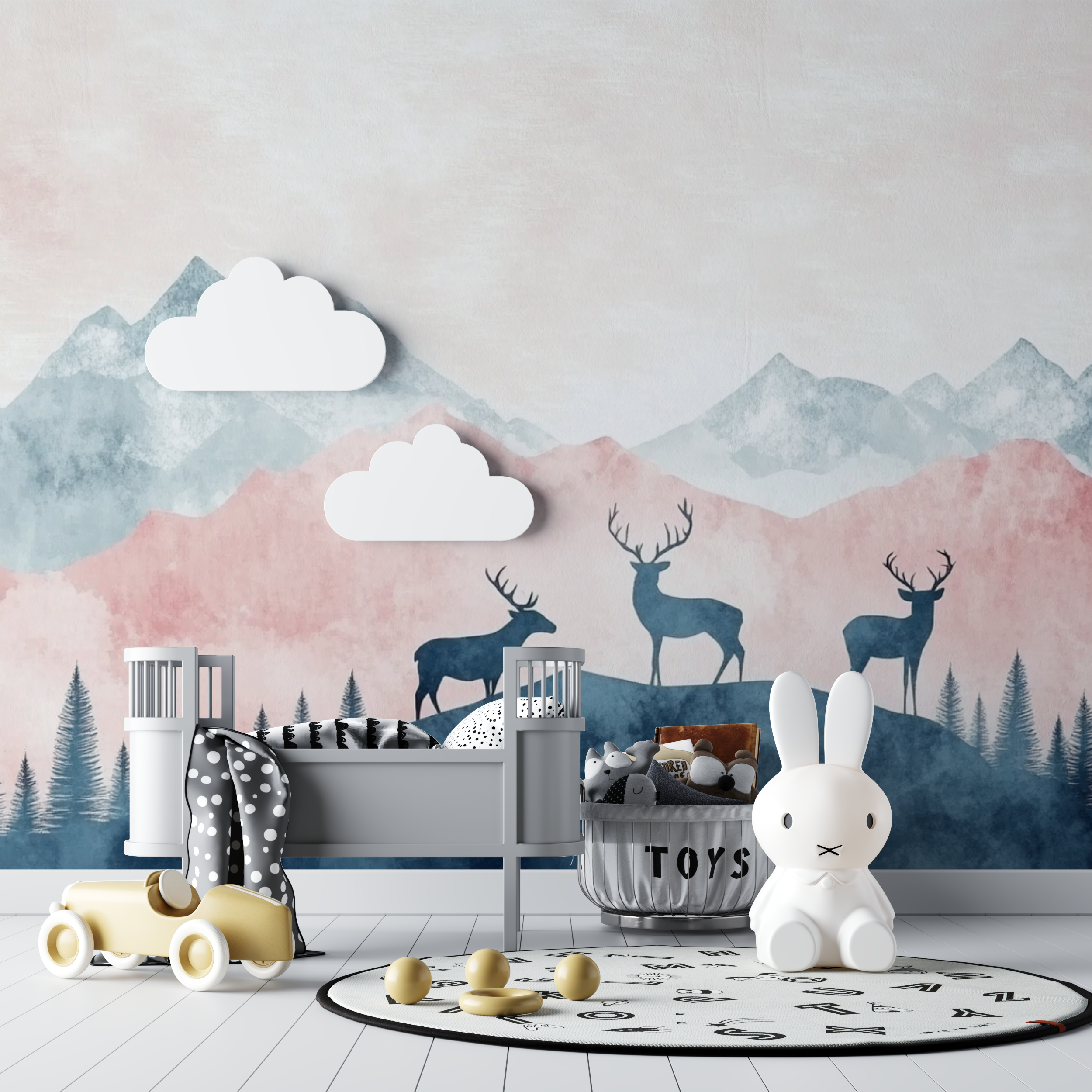 Papier peint fille classique ce... montagne design bebe tipi