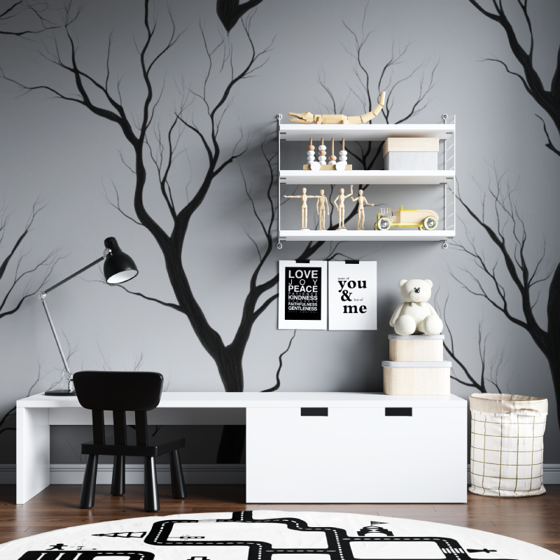 Papier peint arbre noir et blan...nt tapisserie chambre ados