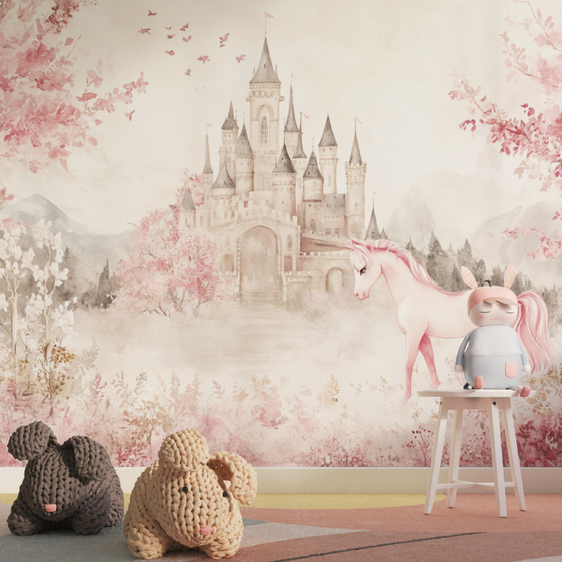 Papier peint princesse chateau ...orne tapisserie pour fille