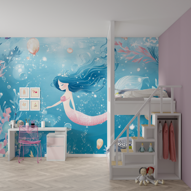 Papier peint princesse sirene merveilleuse mur chambre fille