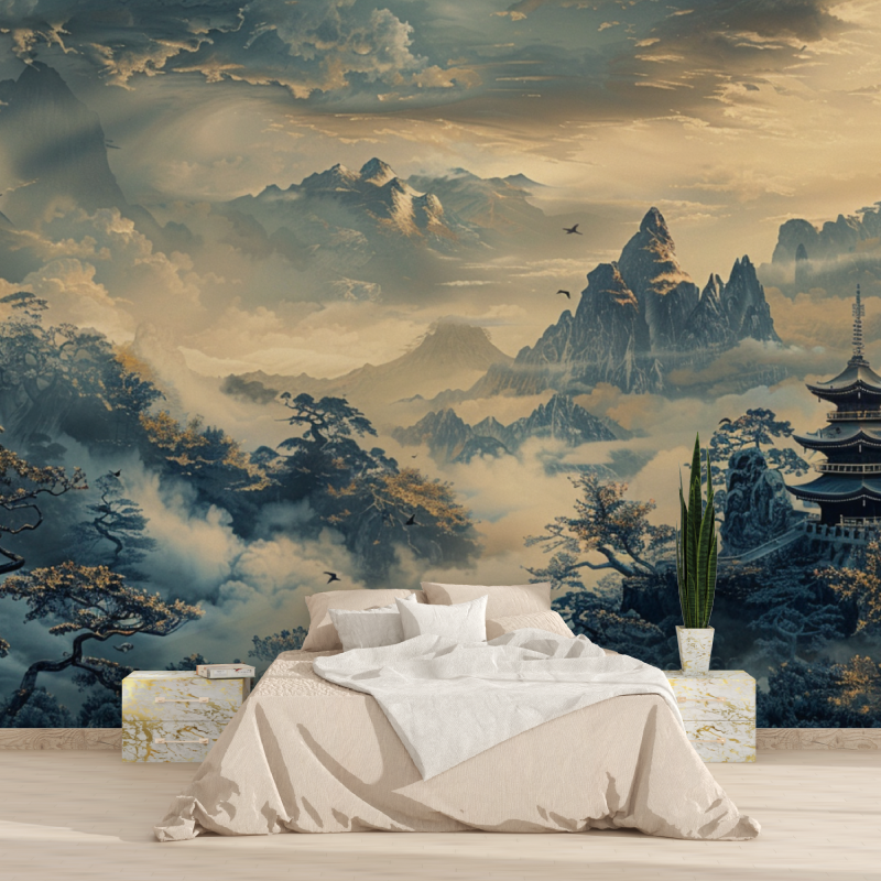 Papier peint panoramique paysage japonais tapisserie 2025