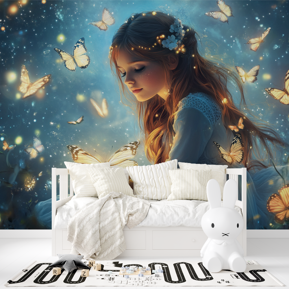 Papier peint princesse fee des papillons tapisserie fille