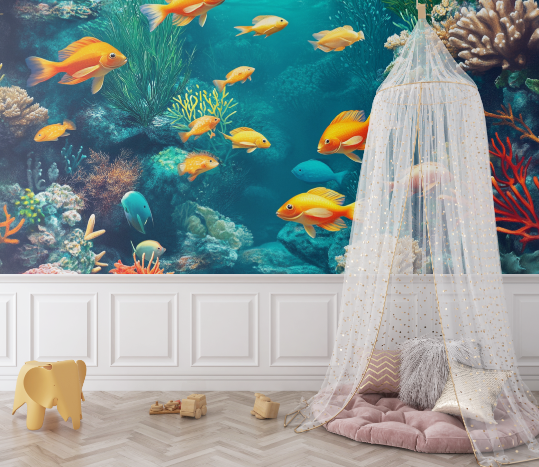 Papier peint marin joyeux poissons bebe