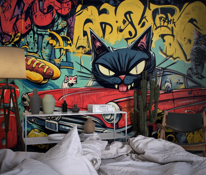 Papier peint graffiti voiture enfant chambre dado1
