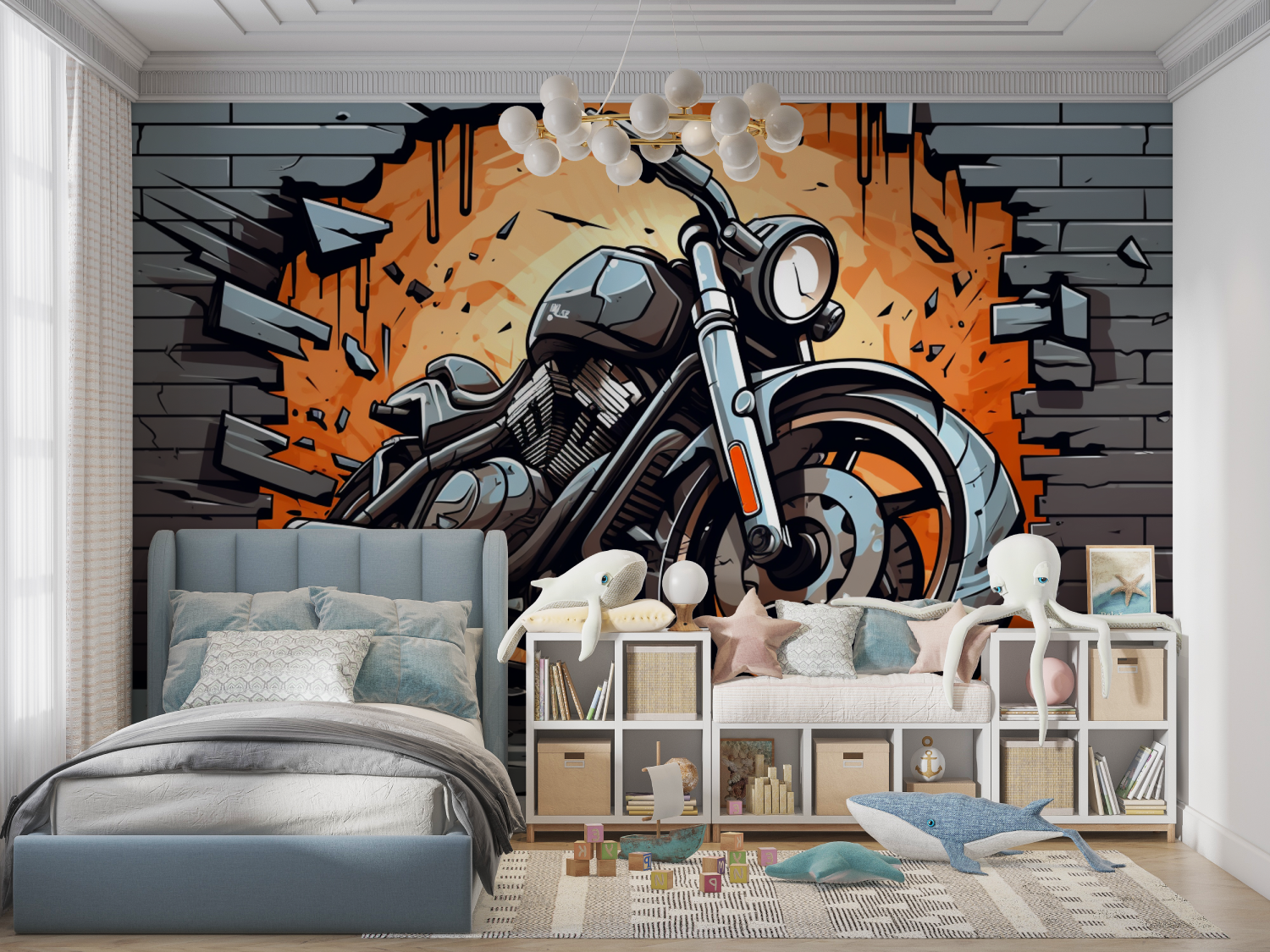 Papier peint graffiti 3d moto cross panoramique garcon