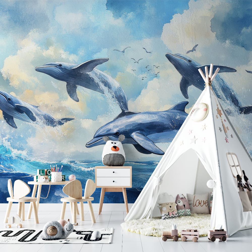 Papier peint panoramique aquelle baleine chambre bebe