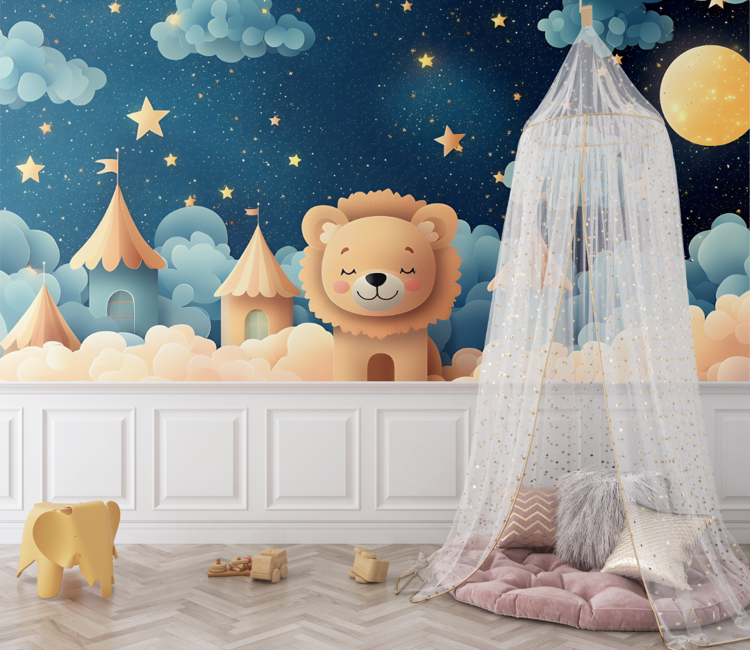 Papier peint lionceau endormi 3d bebe