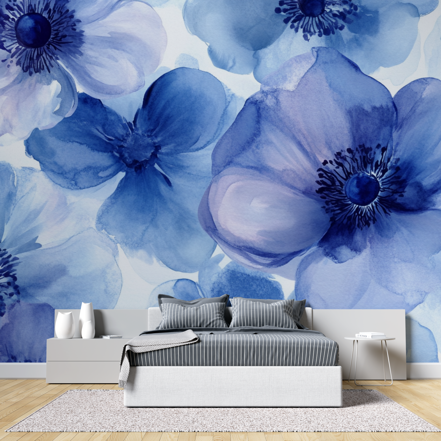 Papier peint aquarelle fleurs b...s majestueuses tete de lit