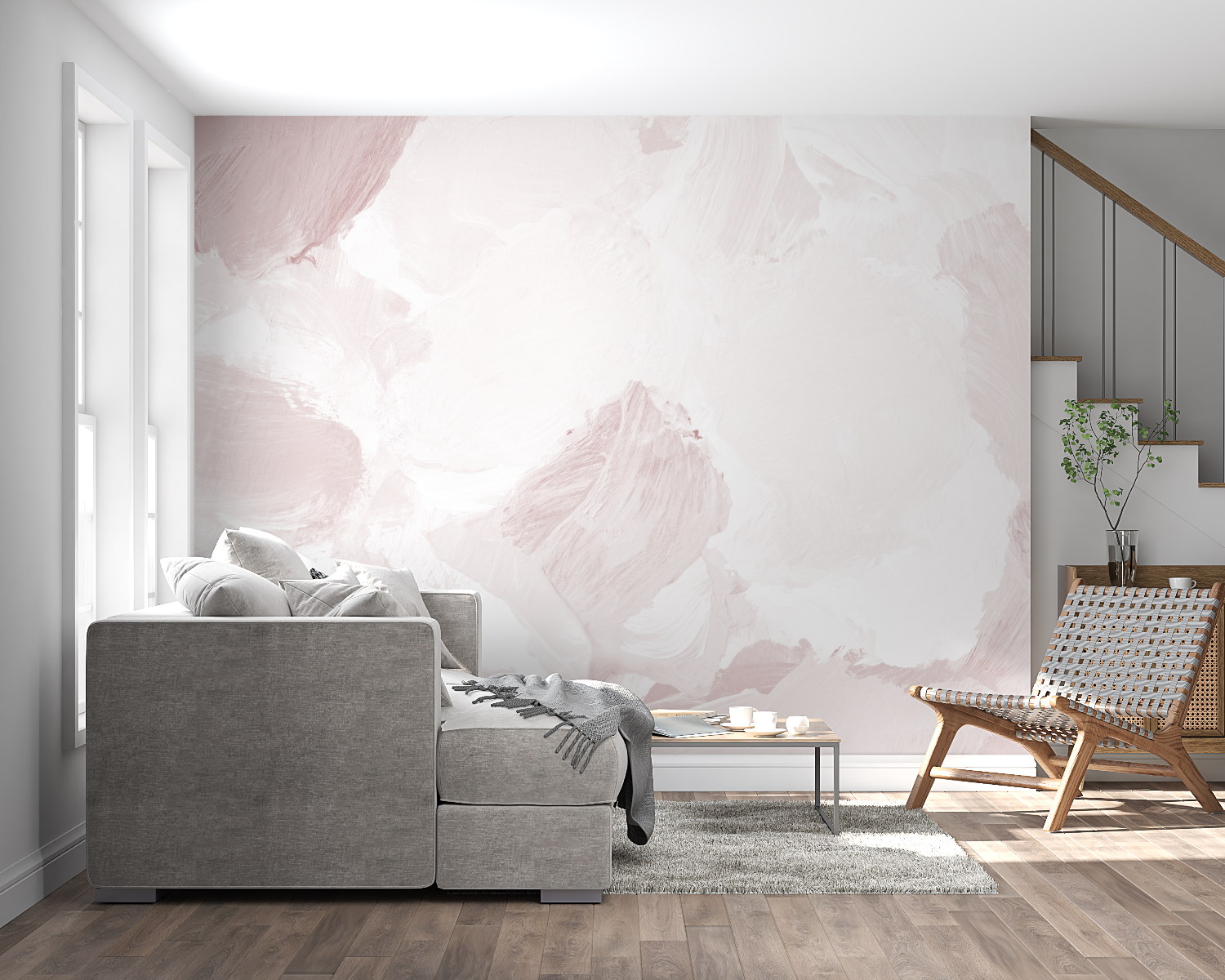 Papier peint aquarelle rose poudre panoramique mural