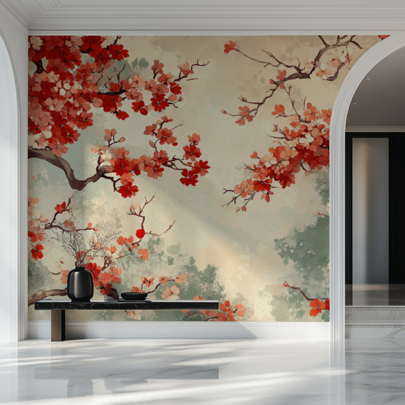 Papier peint arbre japonais uni salon beau