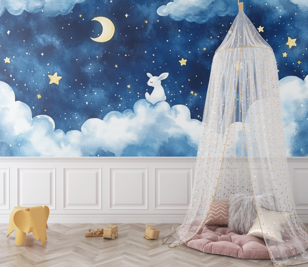 Papier peint bleu etoile bebe bebe