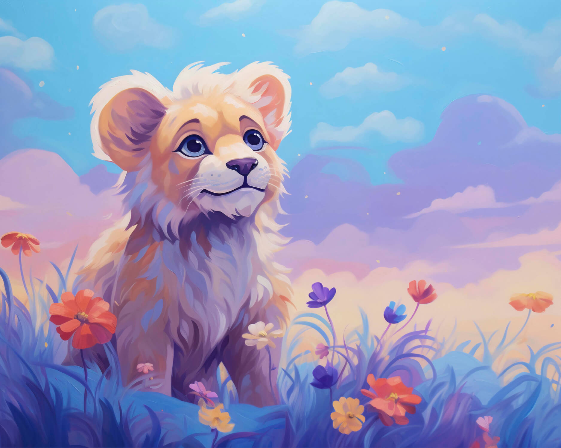 Papier Peint Lion Et Nuages Pastel