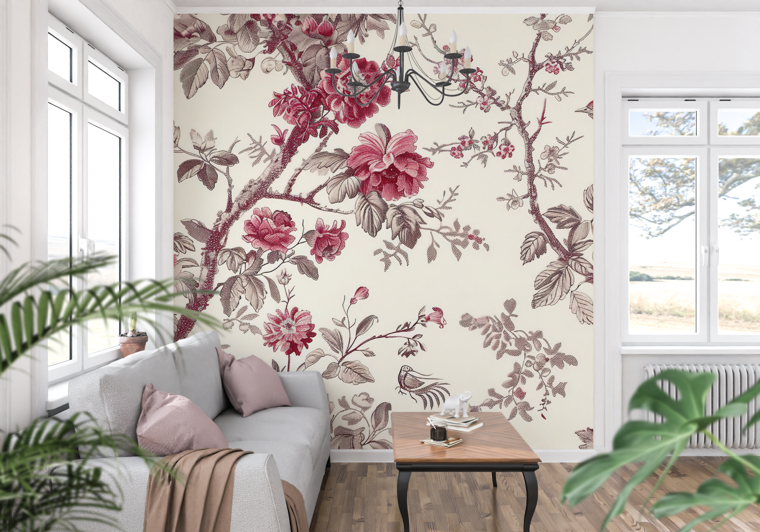 Papier Peint Toile De Jouy Rosier - francais