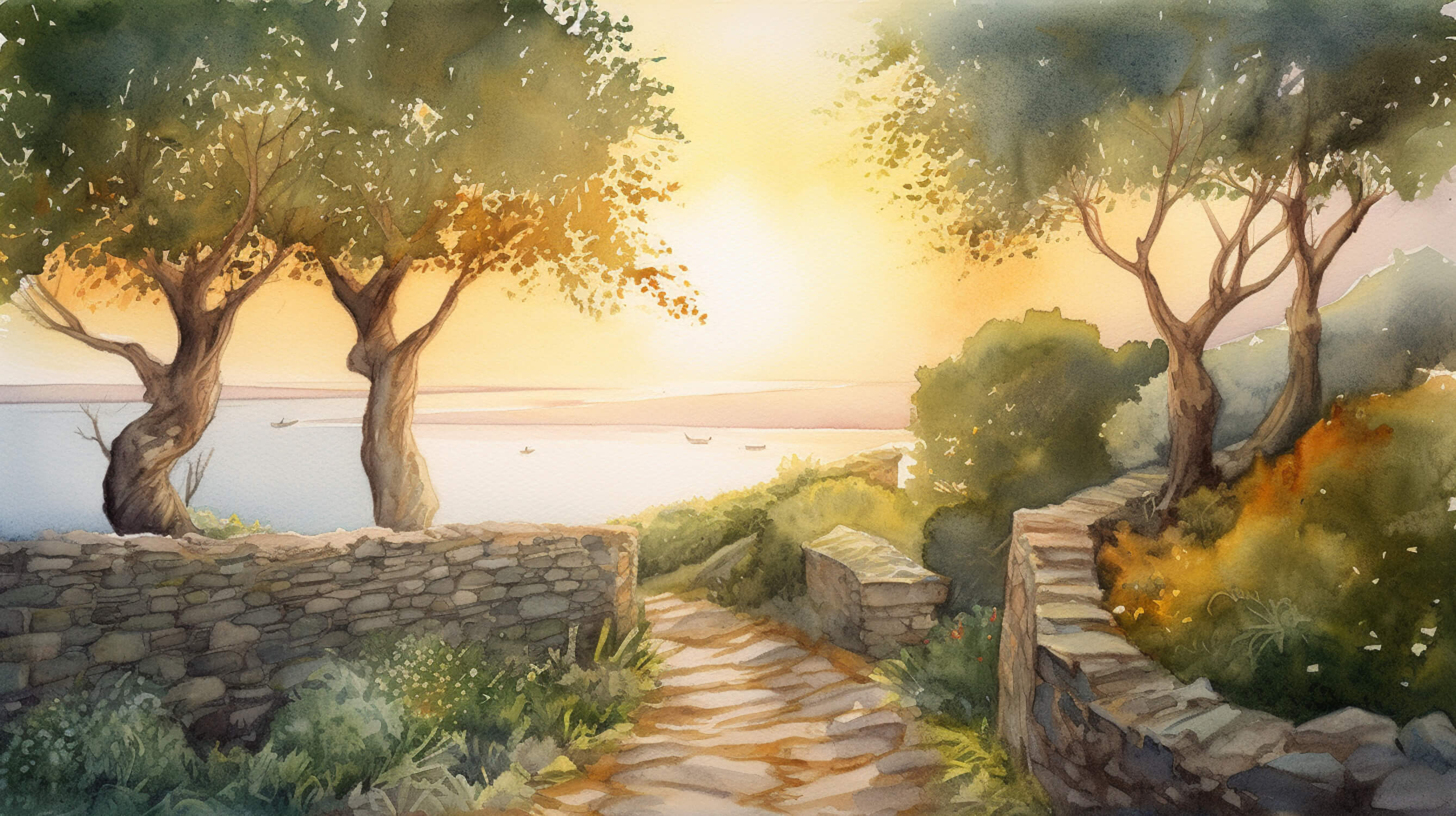 Papier Peint Aquarelle Méditerranéen