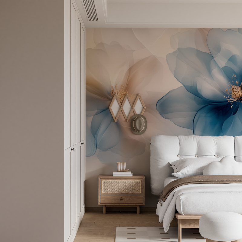 Papier peint aquarelle fleurs etherees mural