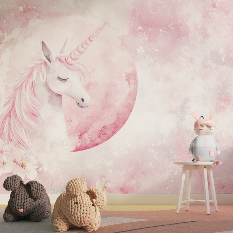 Papier peint deco licorne chamb...rose tapisserie pour fille