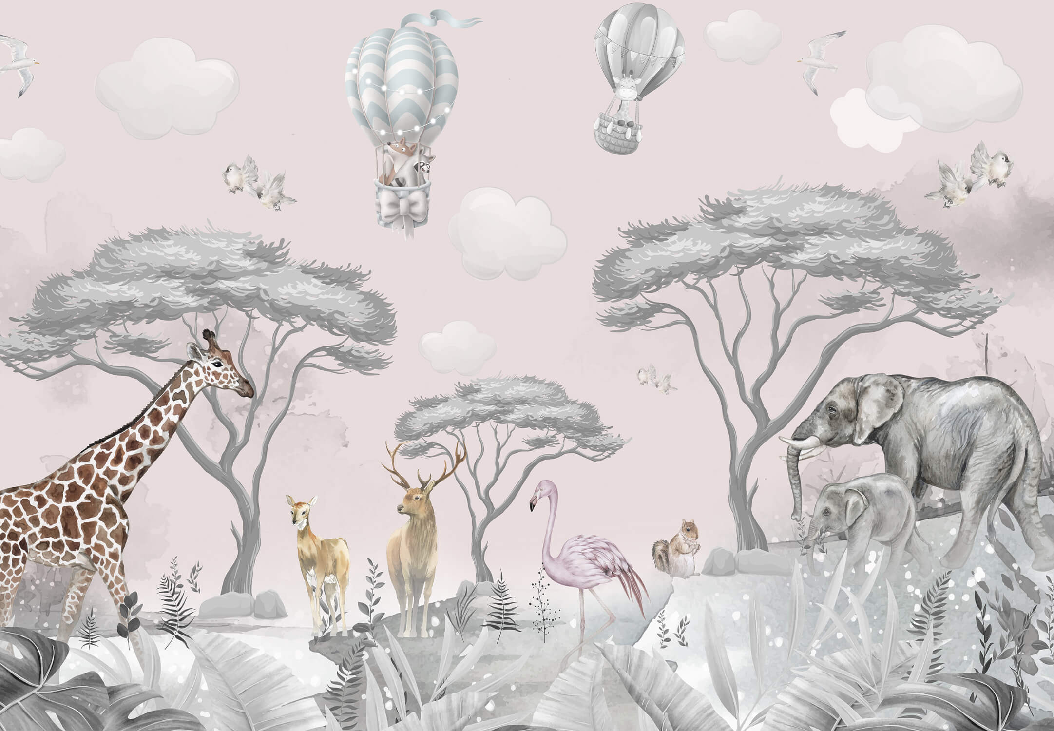 Papier Peint Lion Savane Rose