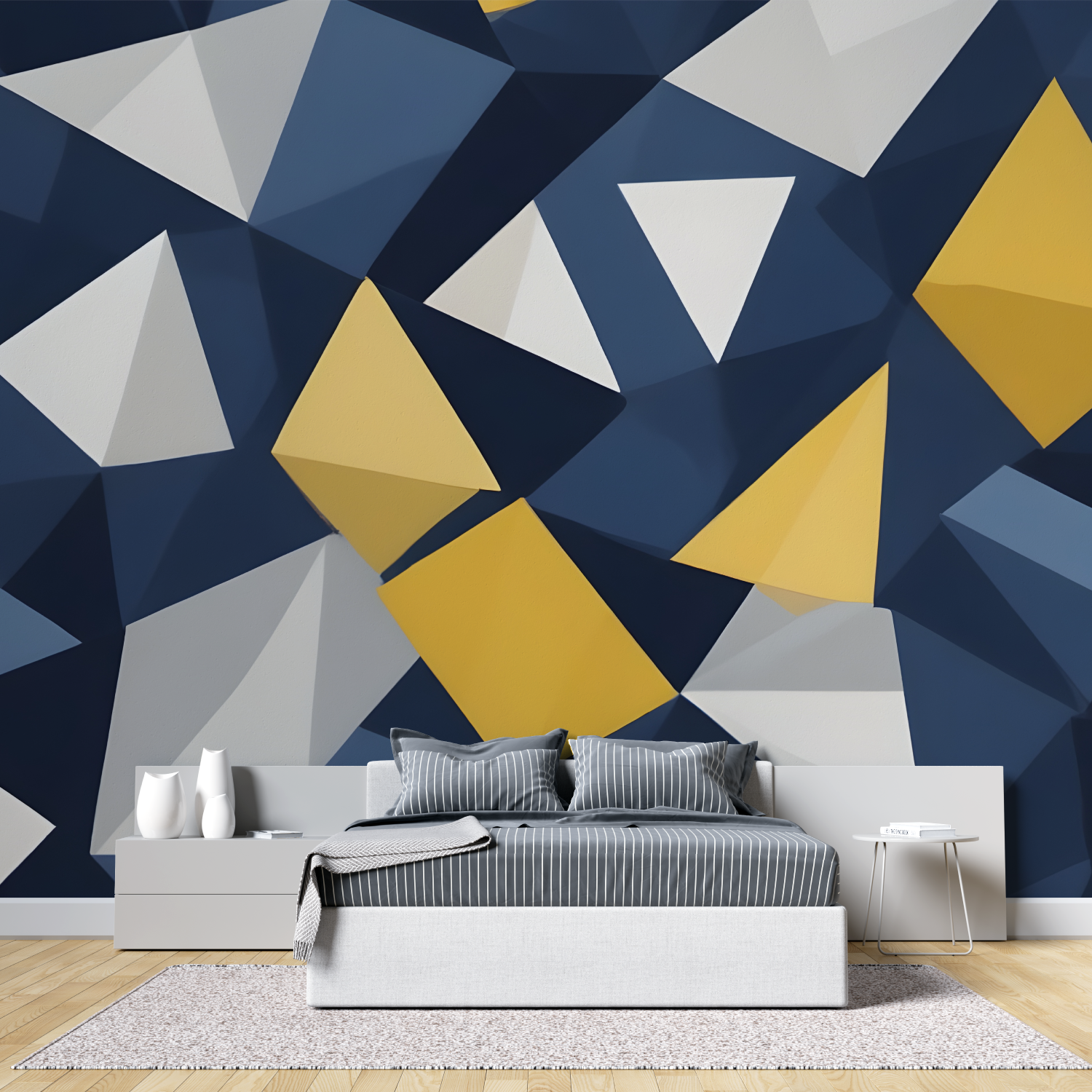 Papier Peint Triangle Bleu Jaune - salon