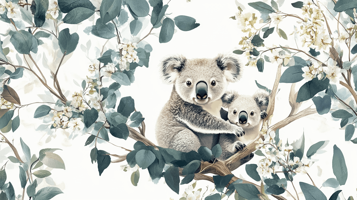 Papier Peint Koala Dans Une Forêt Laiteuse