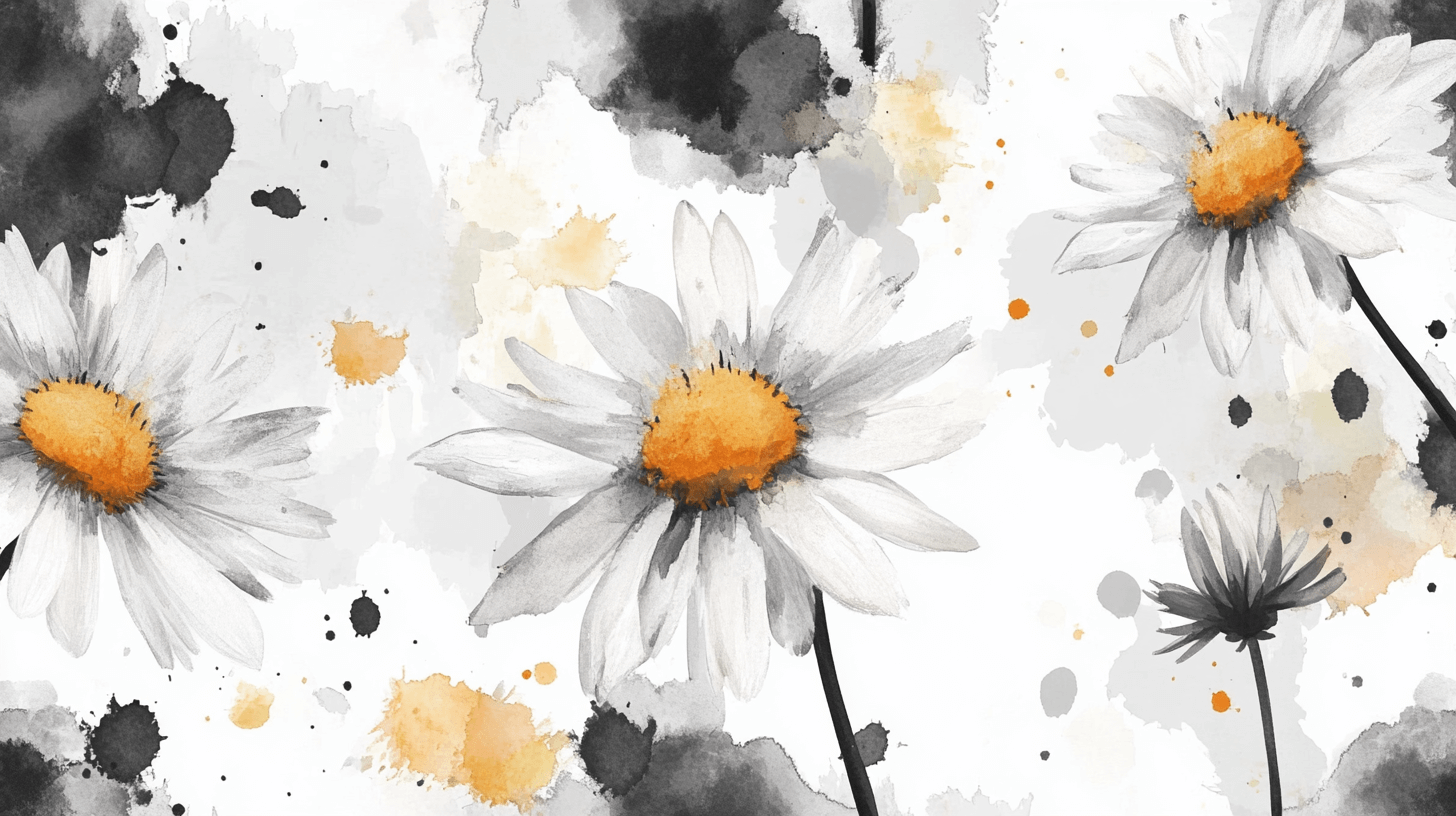 Papier Peint Aquarelle Marguerites Esquissées