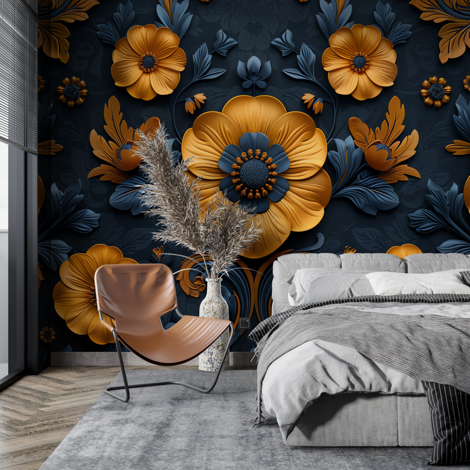 Papier Peint Orange Et Bleu Pétrol - 4murs