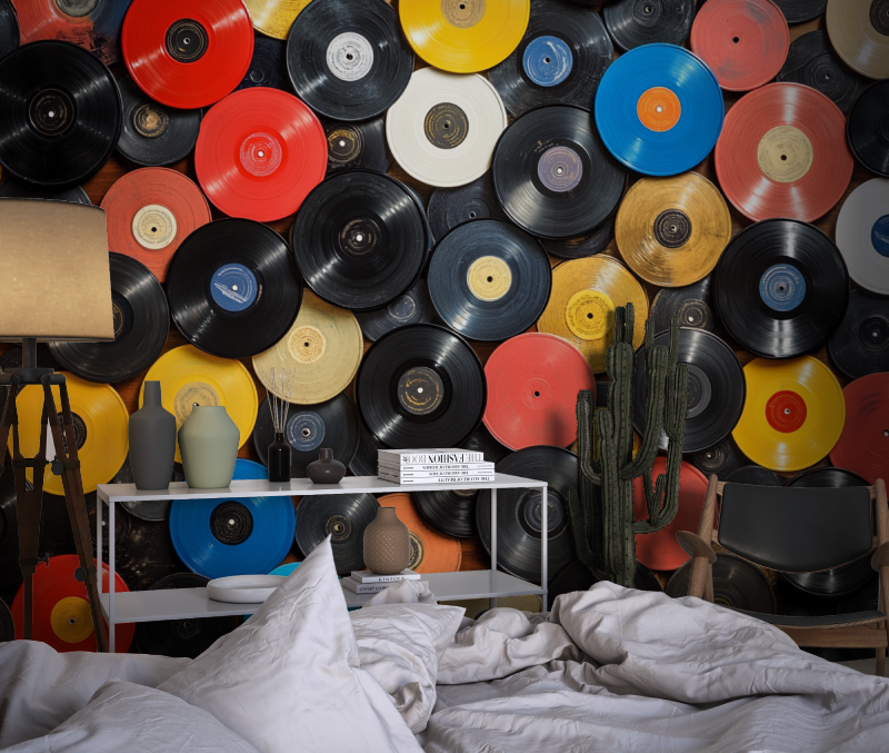 Papier peint disque vinyl chambre dado1