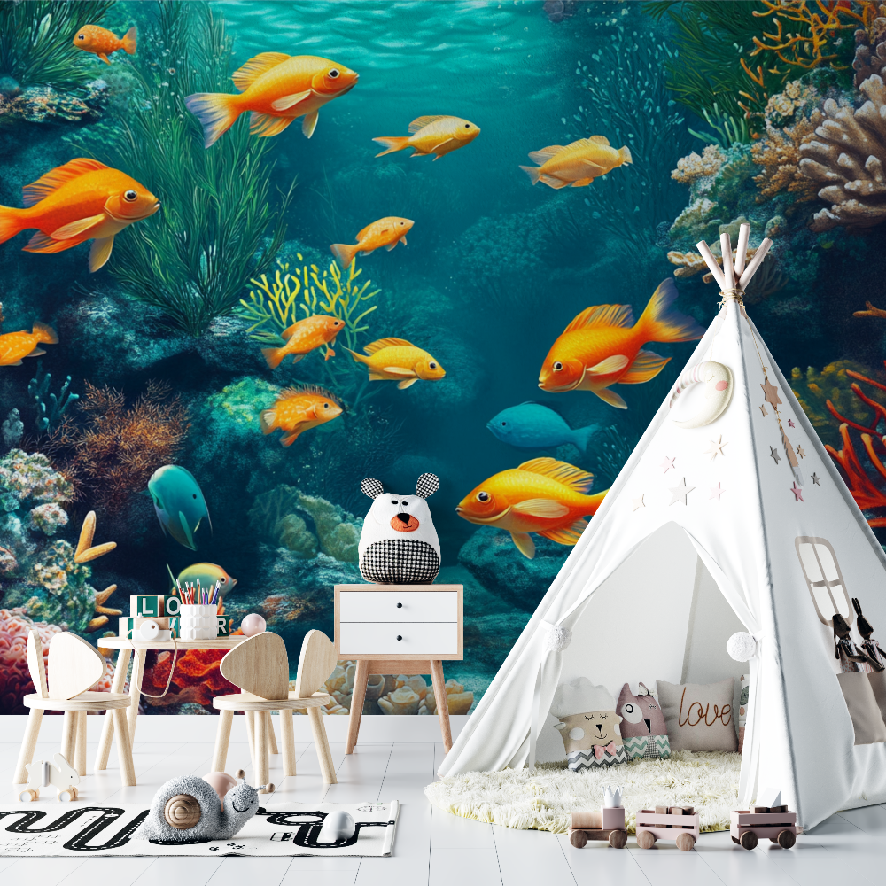 Papier peint marin joyeux poissons chambre bebe